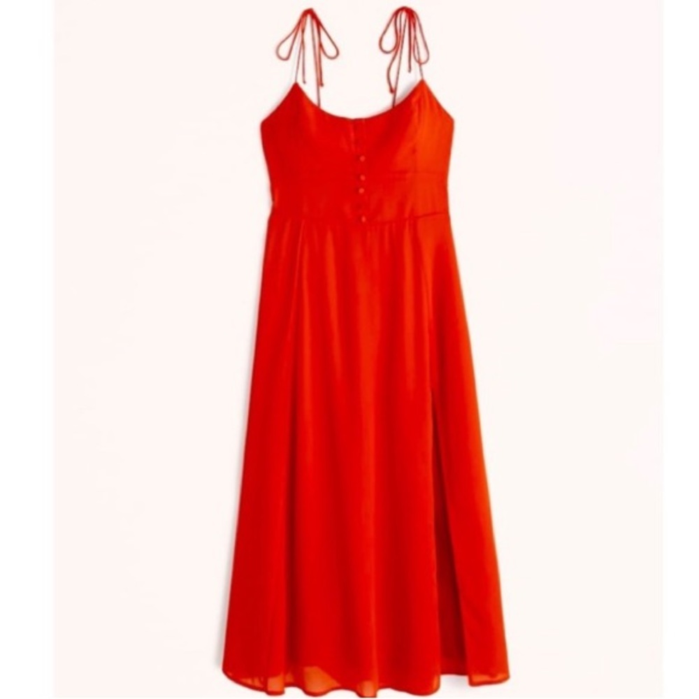 Abercrombie & Fitch Red Button Corset Midi Dress W/ High Slit / Size Small